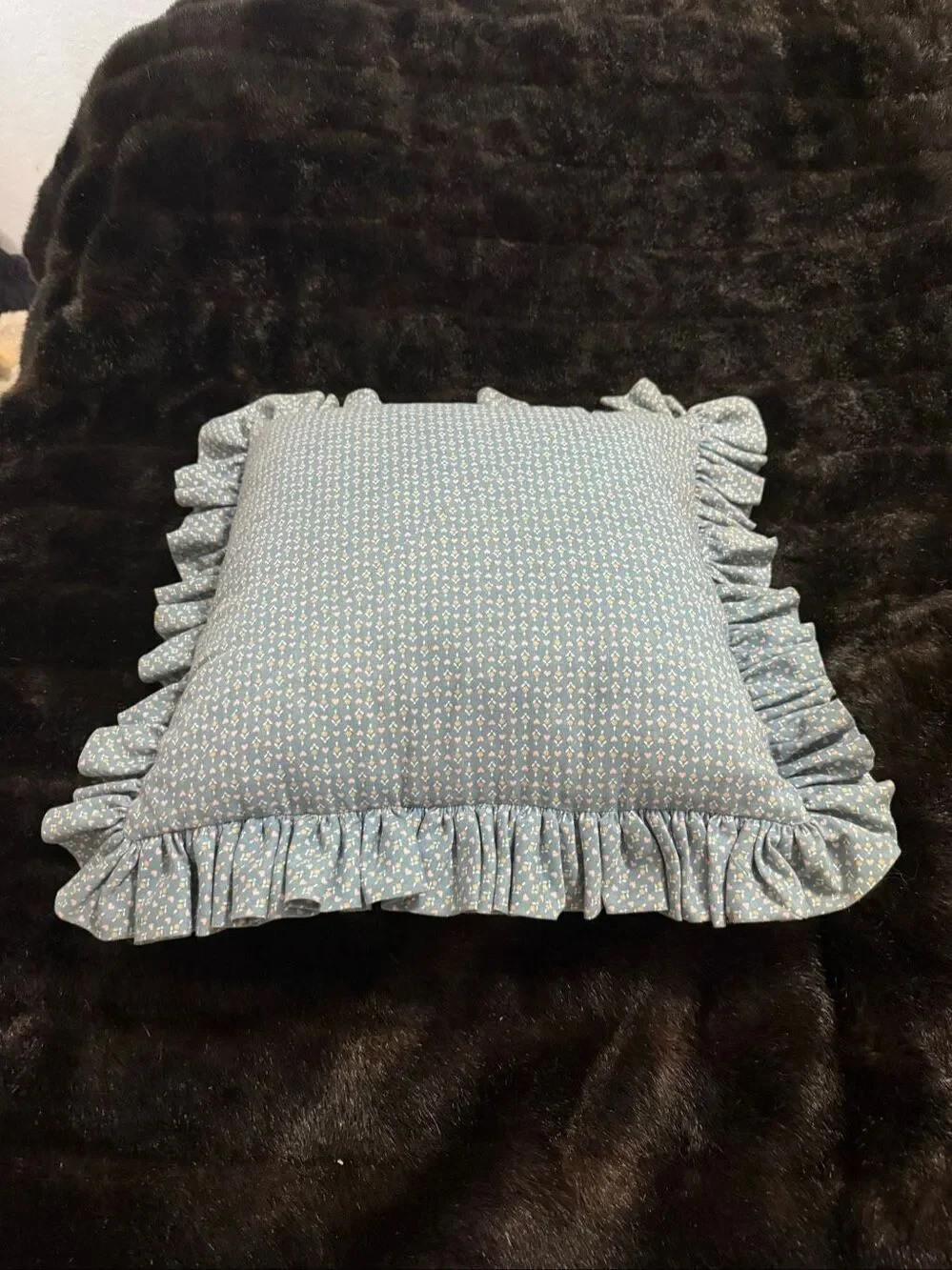 cushionPretty white rabbit on blue cushion pillow cottagecore primitive